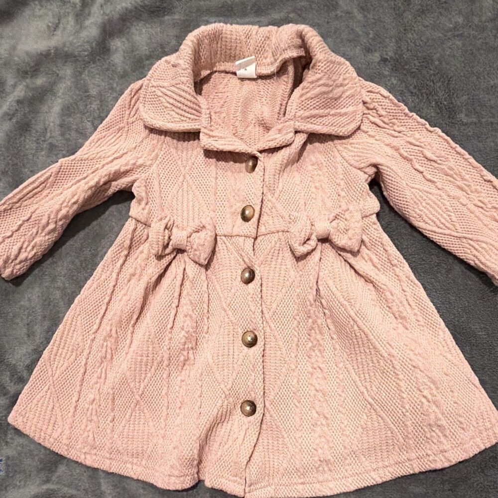 SHEIN Girls Pink Cable Knit Cardigan Sweater Button Front Collared 12-18M
